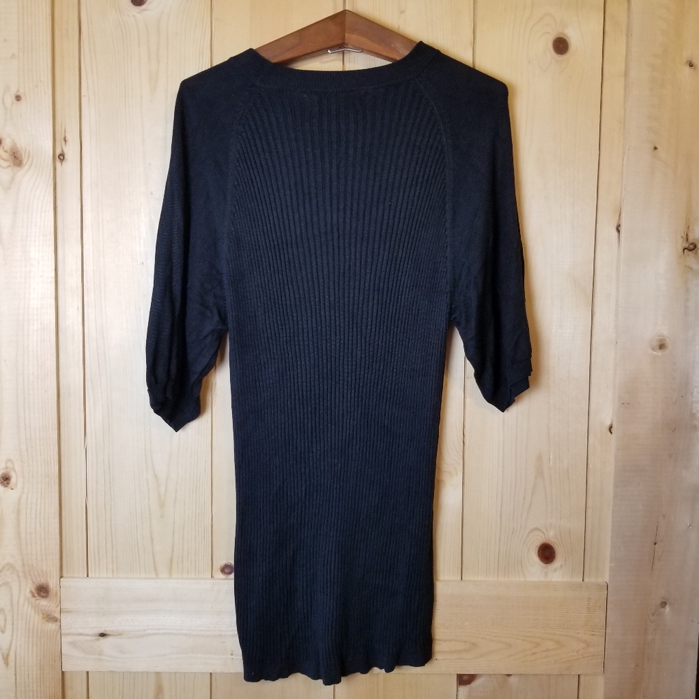 Vintage Y2K Murano Silk Black Ribbed Crewneck Short Sleeve Tunic Sweater - Picture 4 of 8